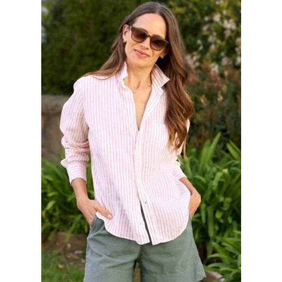 Frank & Eileen - Relaxed Button-Up Linen Shirt in Pink Stripe Size Small - Picture 1 of 5